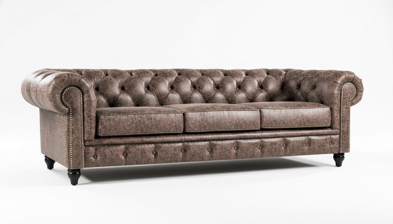 Herrenclub Chesterfield Sofa Couch Leder Polster Dreisitzer Braun NEU
