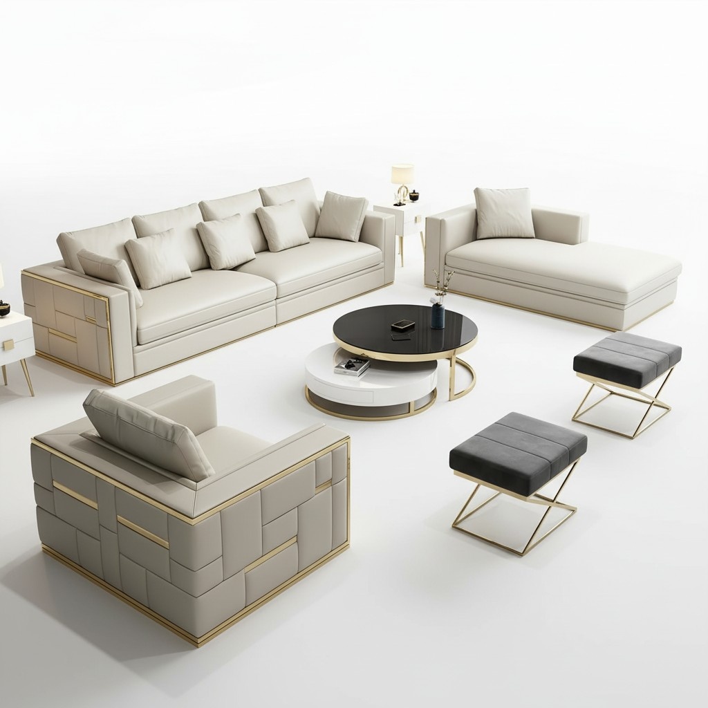 Metall Elemente Leder Designer Couch Sofa Polster Sitz Garnitur Leder