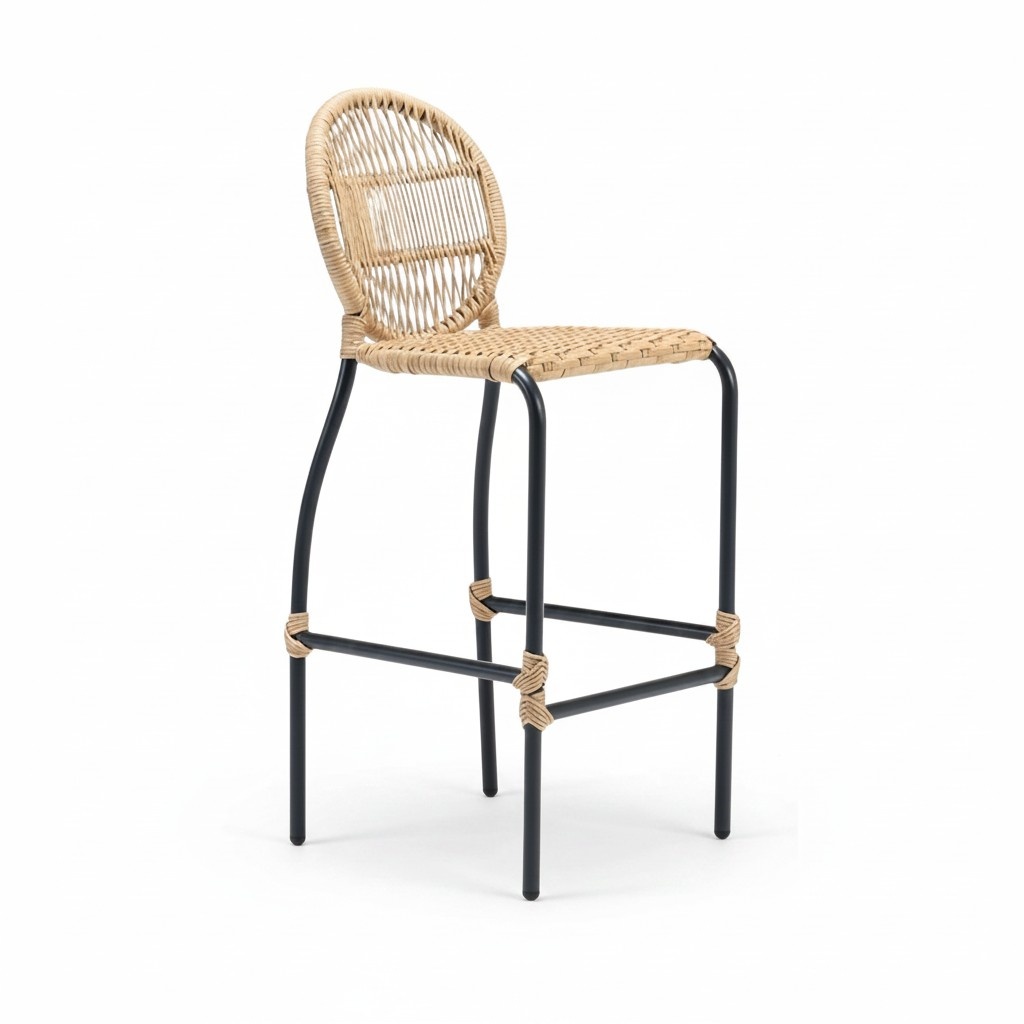 Modern Barhocker Stuhl Designer Terrasse Rattan Esszimmerstuhl Hocker Bar Beige