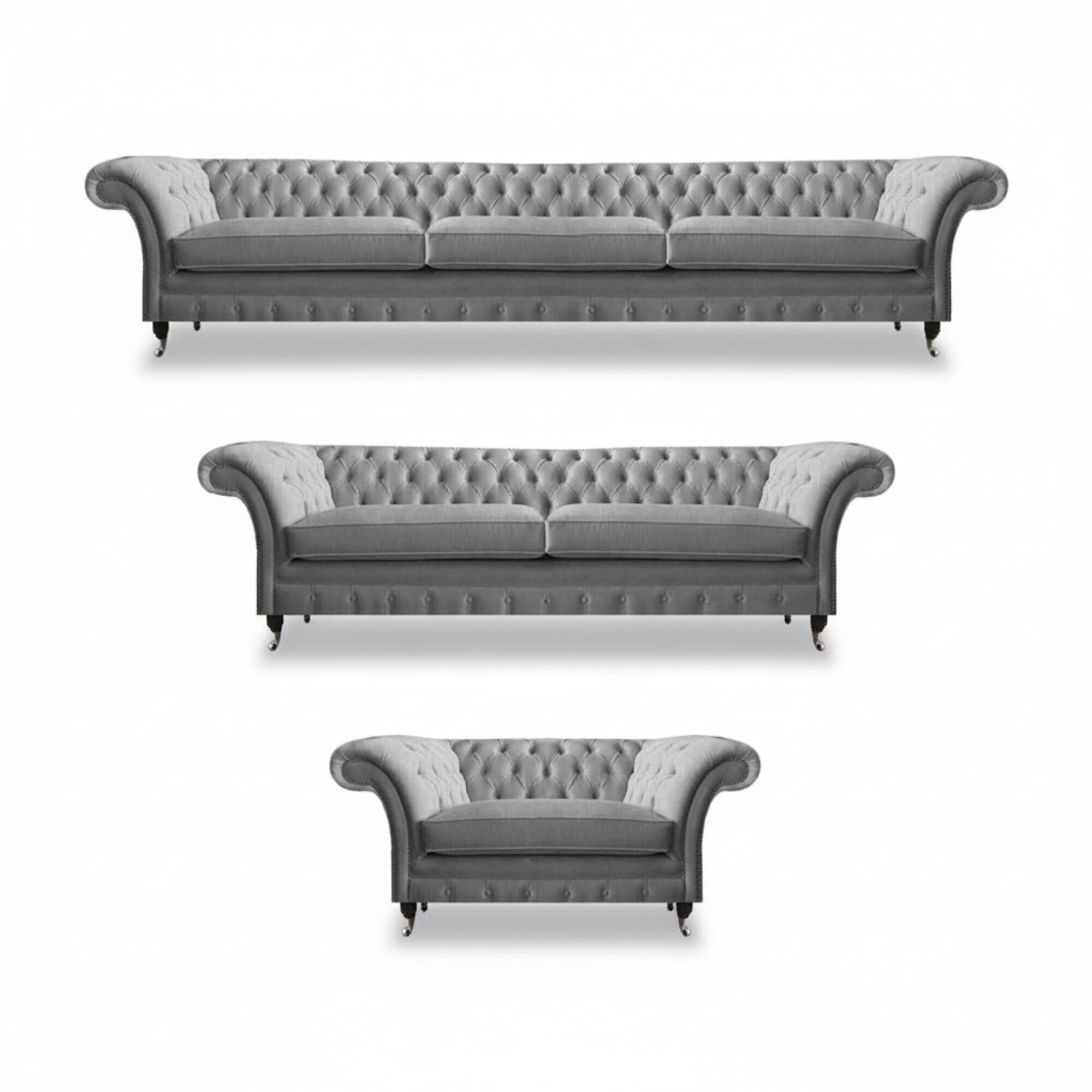 Modern Designer Möbel Set Grau Komplett 3tlg Luxus Chesterfield Sofagarnitur