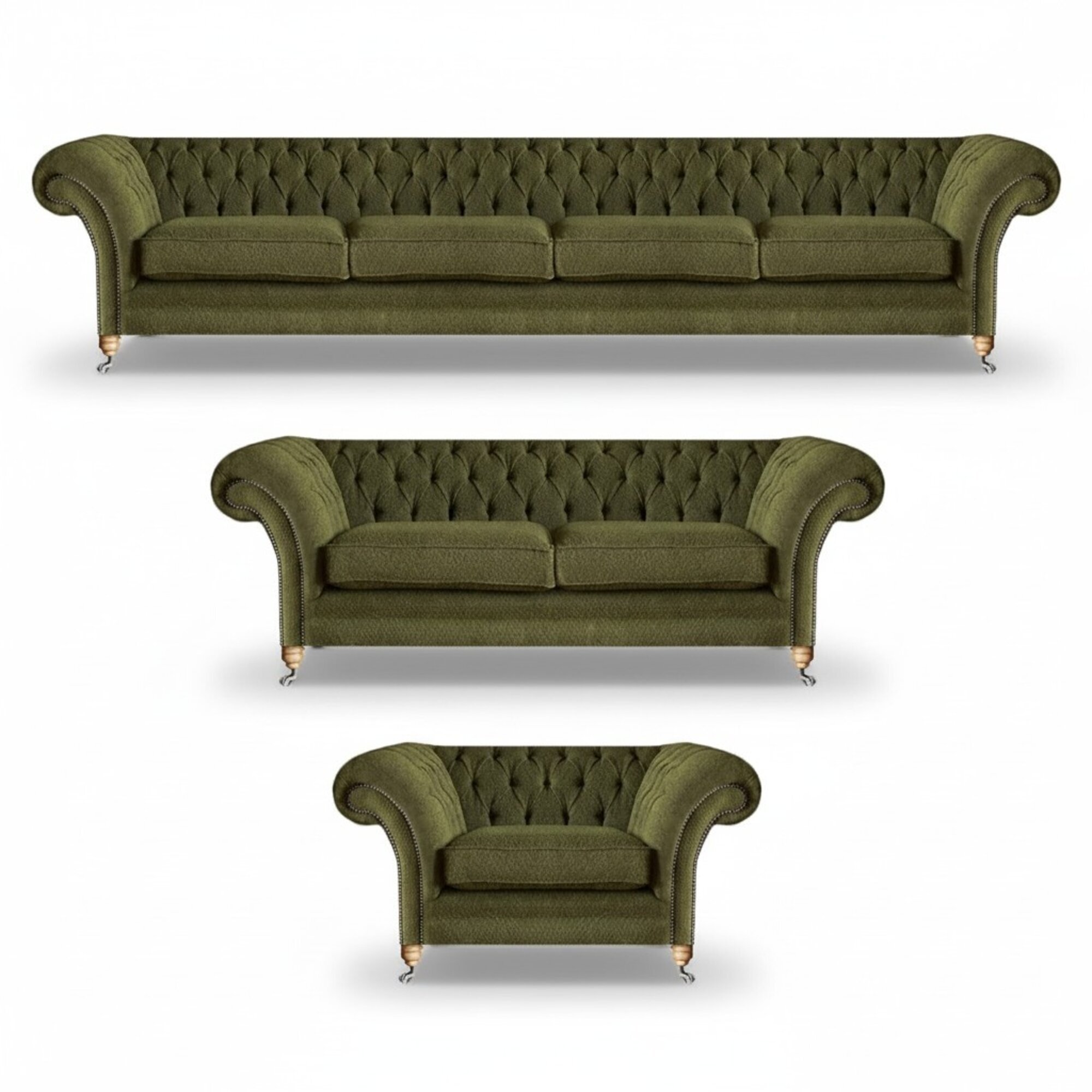 Modern Grün Komplett Polstermöbel Set 3tlg Sofagarnitur Design Chesterfield