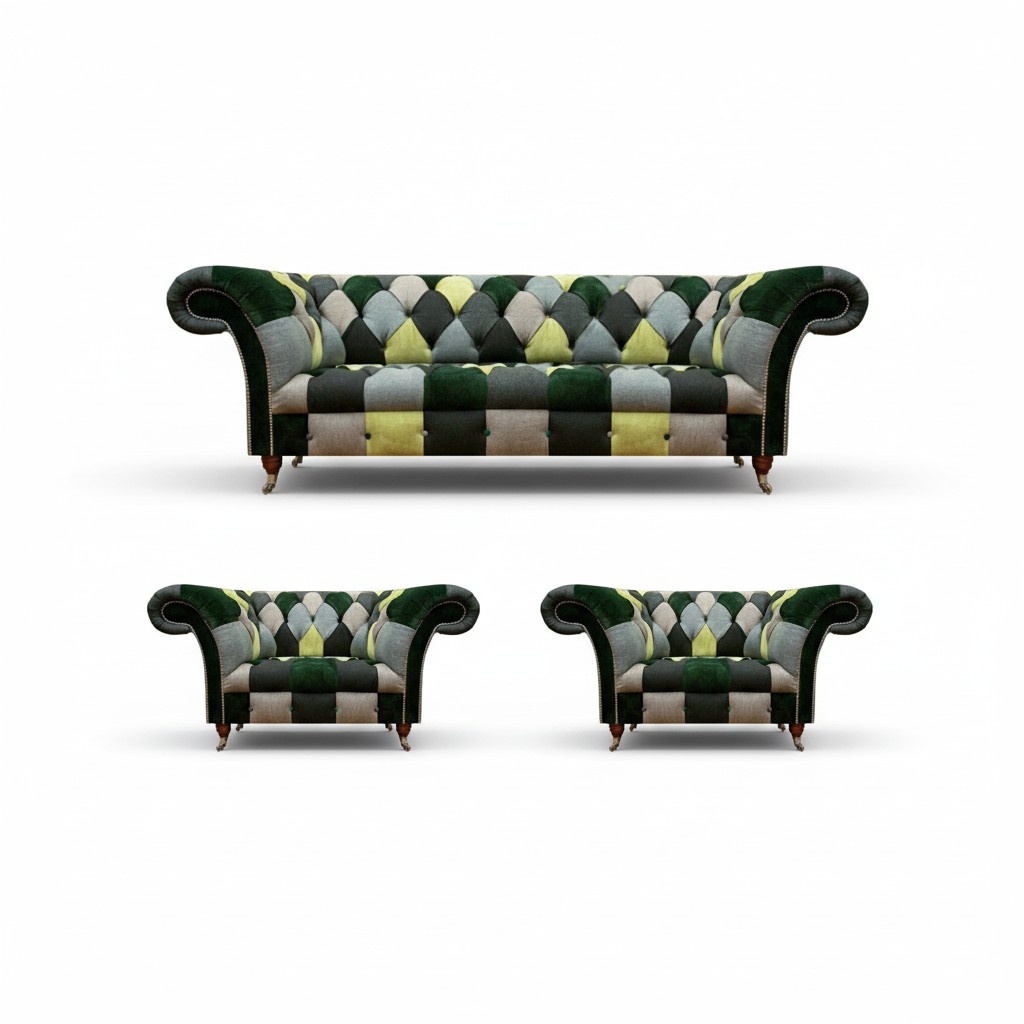 Modern Mehrfarbig Sofa Set 3tlg Chesterfield Sitzmöbel Sessel Designer Möbel
