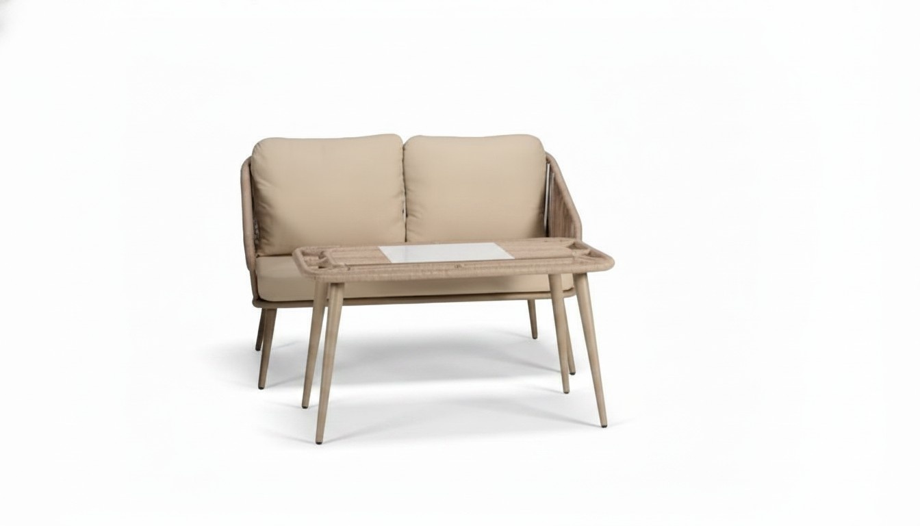 Moderne Beige Gartenmöbel Sessel Luxus Couchtisch Einrichtung Hochwertig
