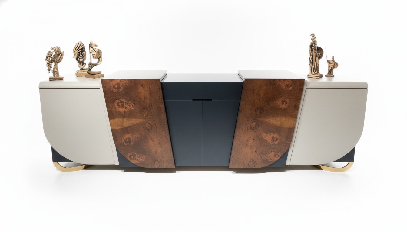Moderne Beigefarbene Holz-Konsole für Flur Wohnzimmer Büro