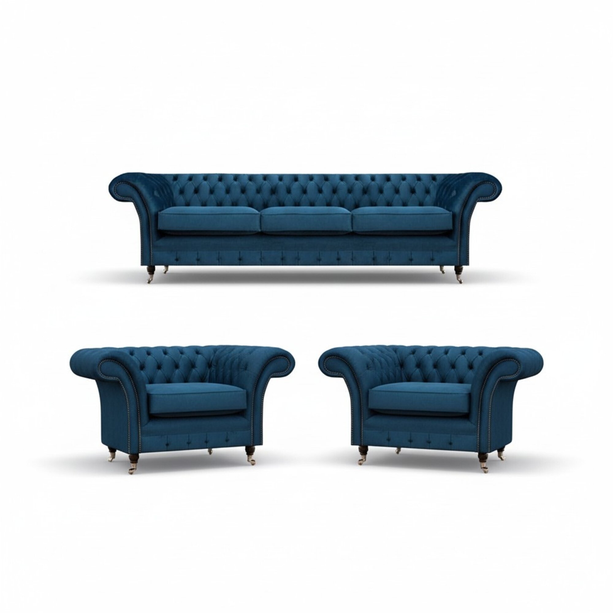Moderne Chesterfield Blaue Sessel Luxuriöser Dreisitzer Wohnzimmer Möbel
