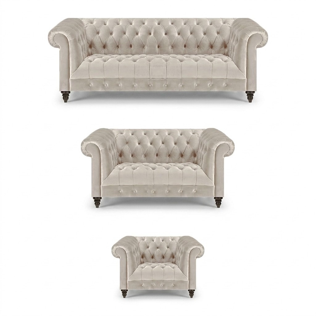 Moderne Chesterfield Weiße Sofagarnitur Edle Polstersofas Sessel 3tlg