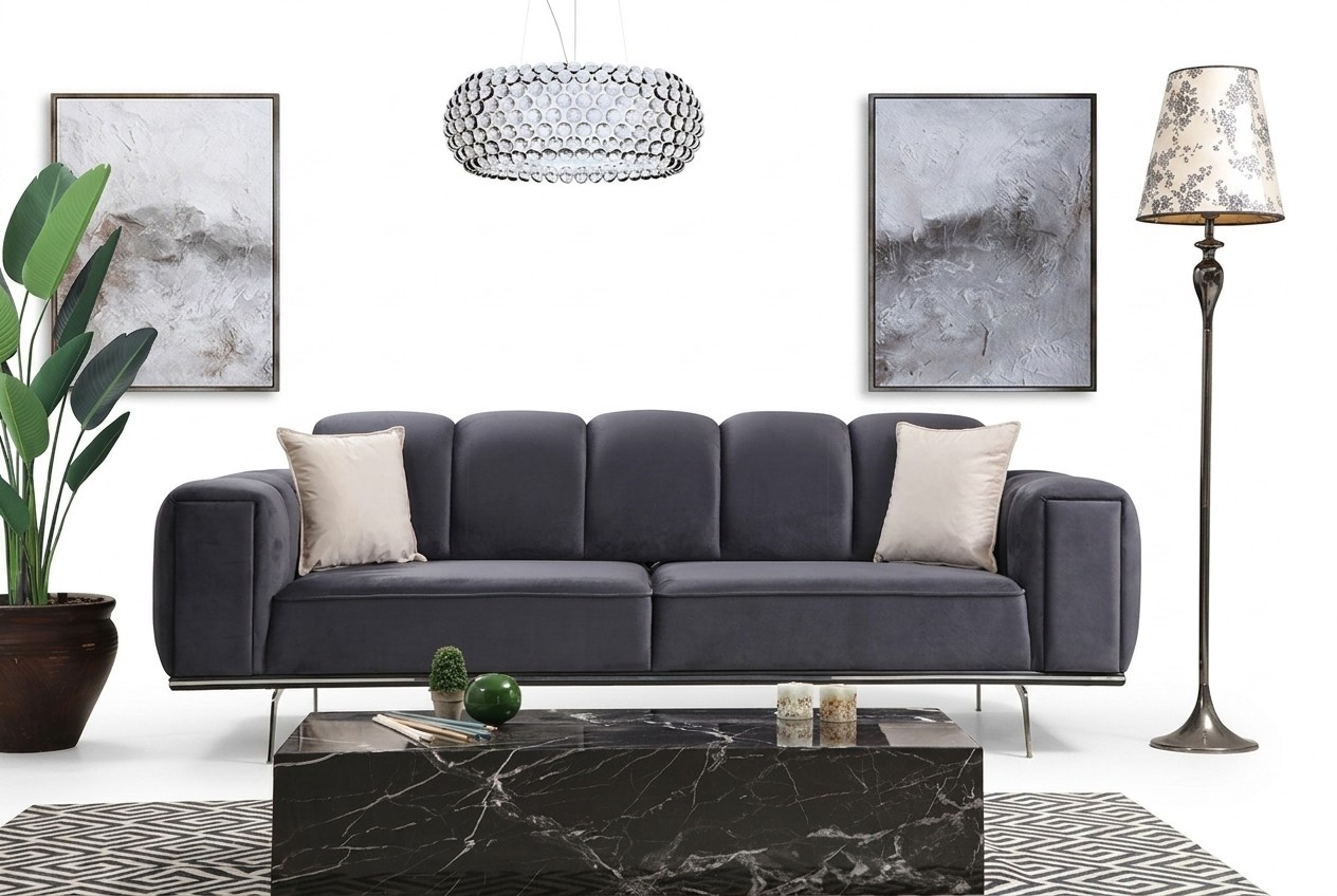 Moderne Dreisitzer Couch Stoffsofa Polstersofa Grau Sofa Stoff 3 Sitz