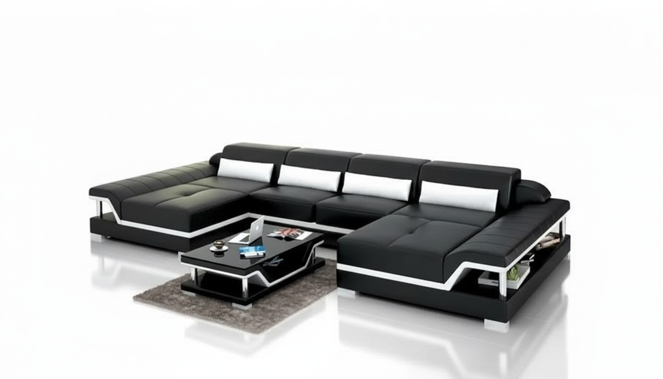 Moderne Ecksofa Couch Polster Eckgarnnitur Sitzpolster Couchtisch Wohnlandschaft
