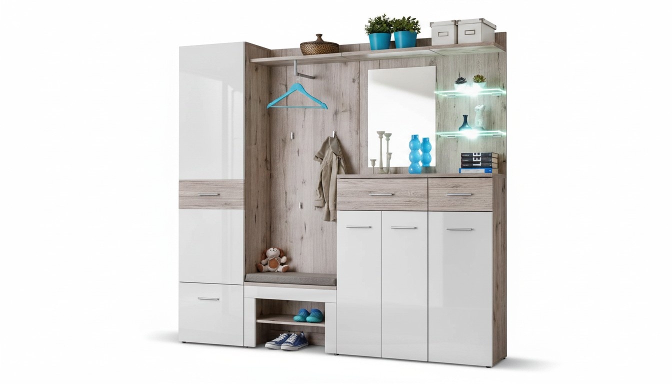 Moderne Flurgarderobe Set Möbel Design Schrank Schuhregal Holz Einrichtung
