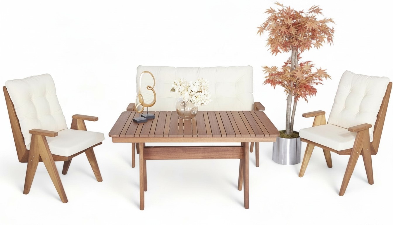 Moderne Gartenmöbel Komplett 4tlg Luxus Sofagarnitur 3+1+1 Sitzer Esstisch