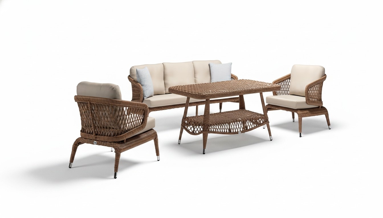 Moderne Gartenmöbel Luxus Sofagarnitur ofa 3 Sitzer 2x Sessel Couchtisch Braun