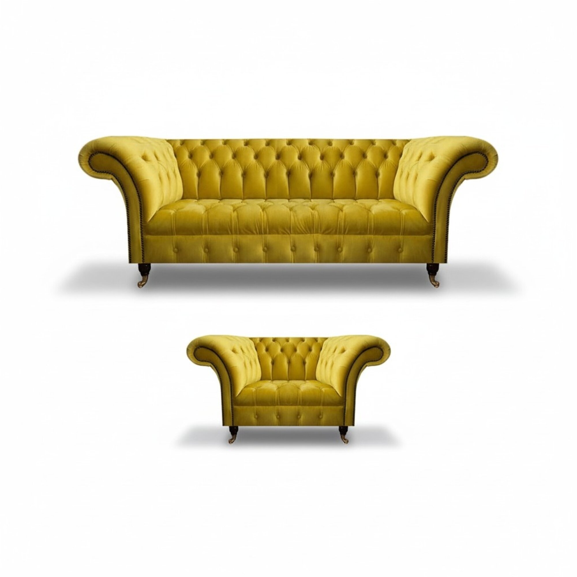 Moderne Gelbe Chesterfield Polstergarnitur Edler 3-Sitzer Textilsessel