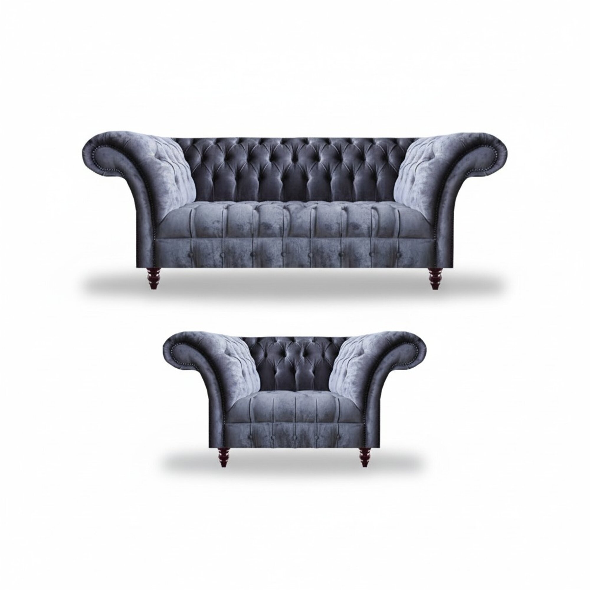 Klassisch Graue Chesterfield Möbel Wohnzimmer Einrichtung 2x Edle Sofas