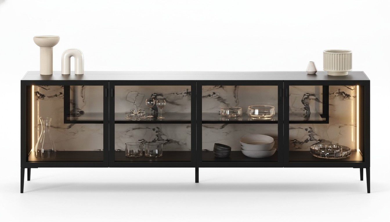 Moderne graue Konsol aus Holz mit Glas für Wohnzimmer und Flur