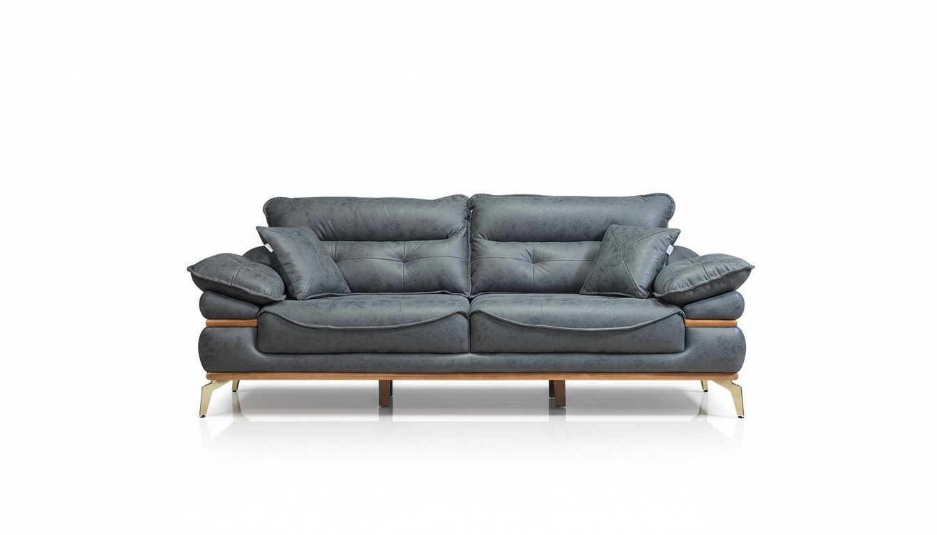 Moderne Graue Wohnzimmer Sofagarnitur 3+1 Sitzer Couch und Sessel