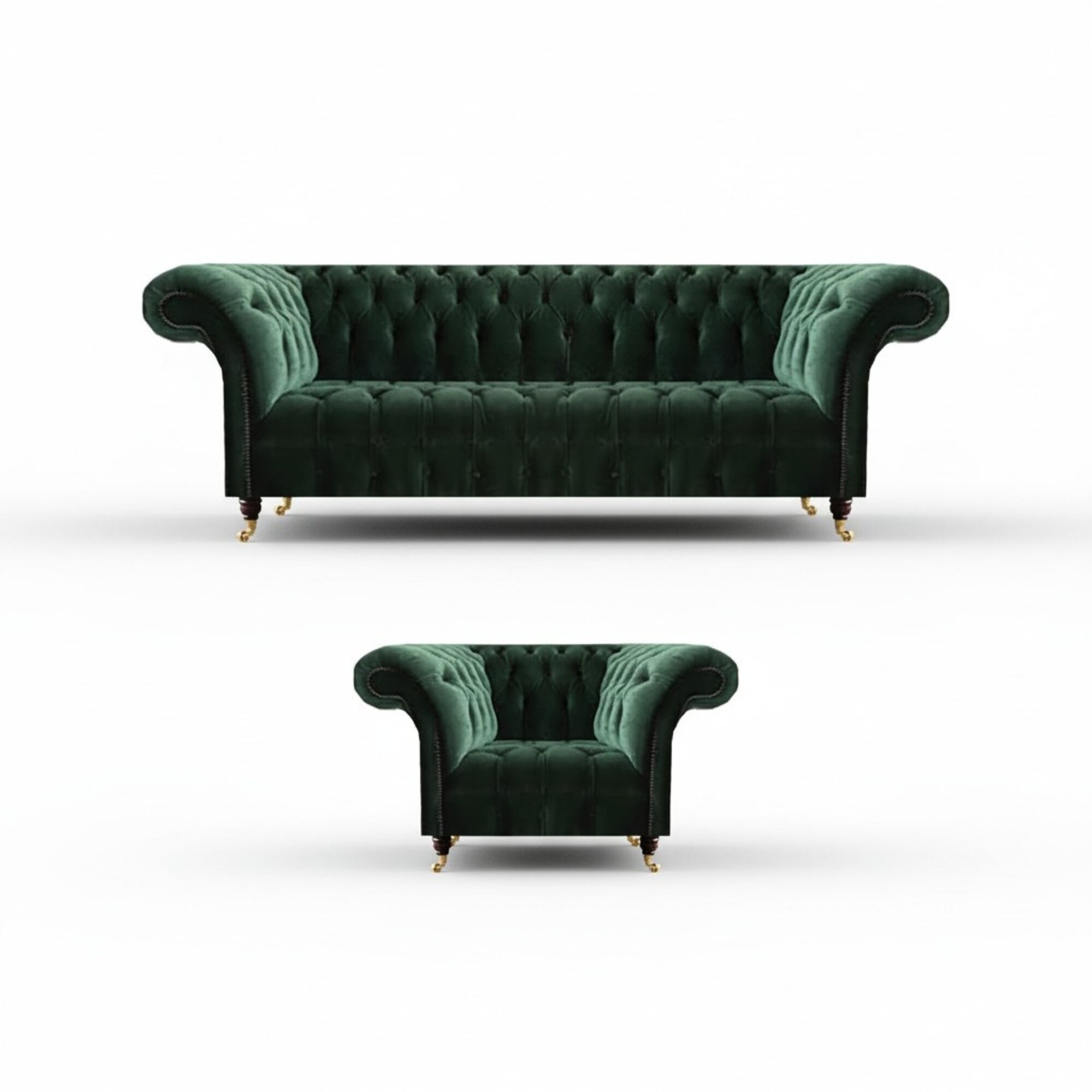 Klassisch Grüne Chesterfield SItzgarnitur Komplette Couchen Sessel 2tlg