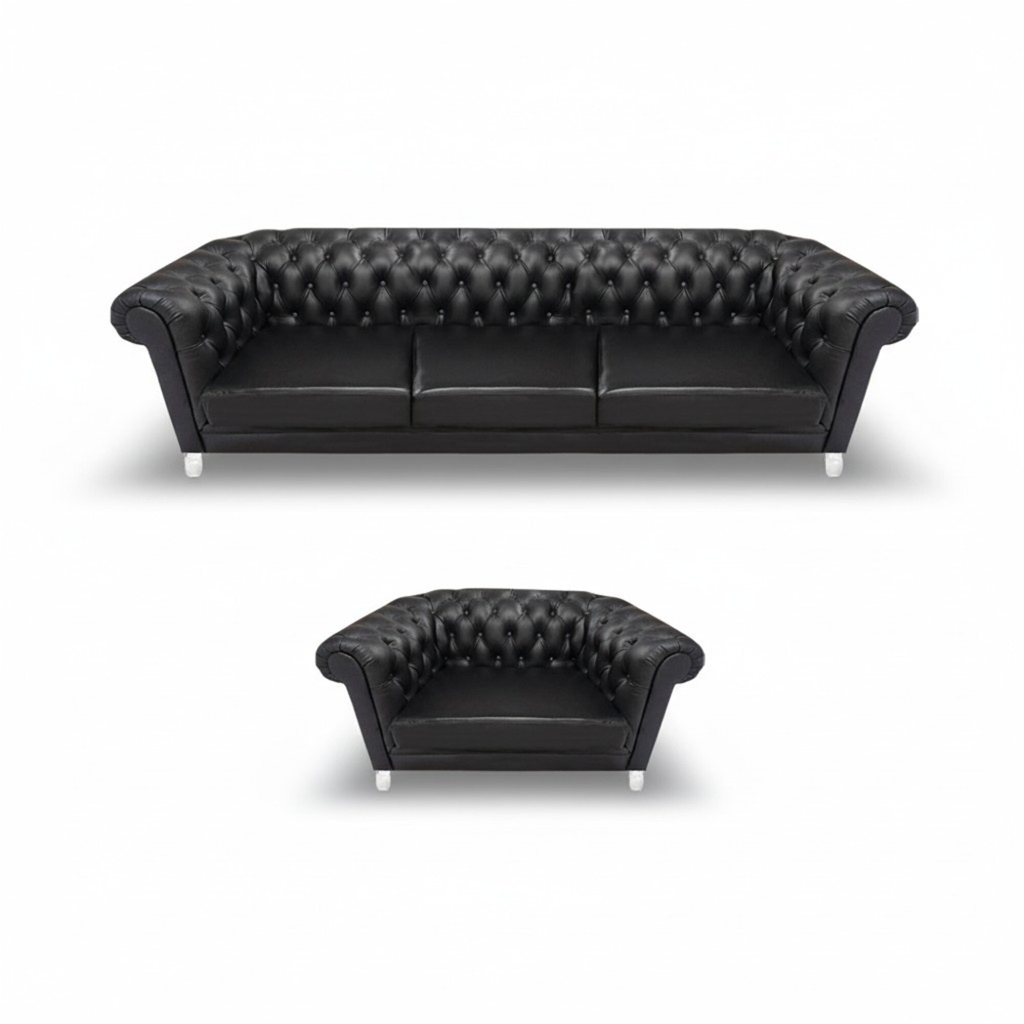 Moderne Schwarze Chesterfield Polstermöbel Exklusives Ledersofa Sessel