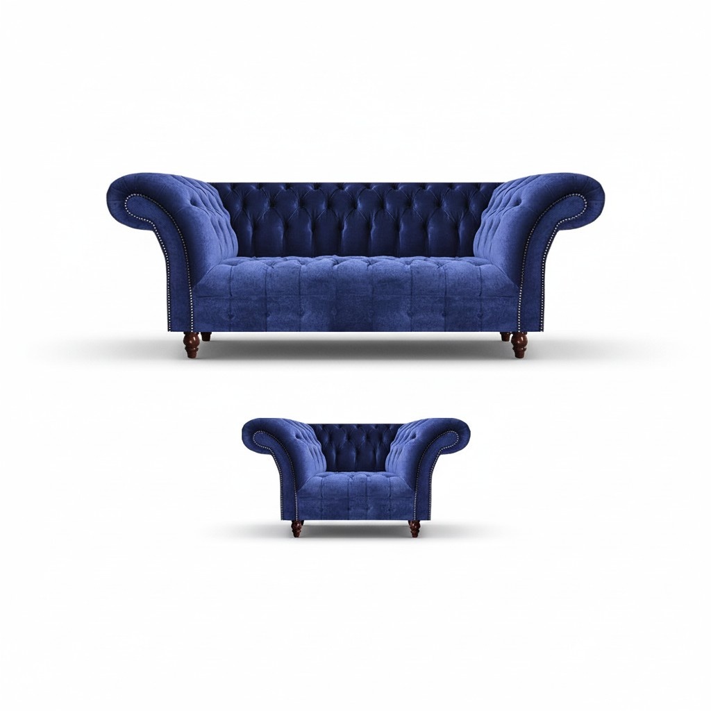 Moderne Sitzgruppe 2tlg Sofa Dreisitzer mit Sessel Chesterfield Sofagarnitur