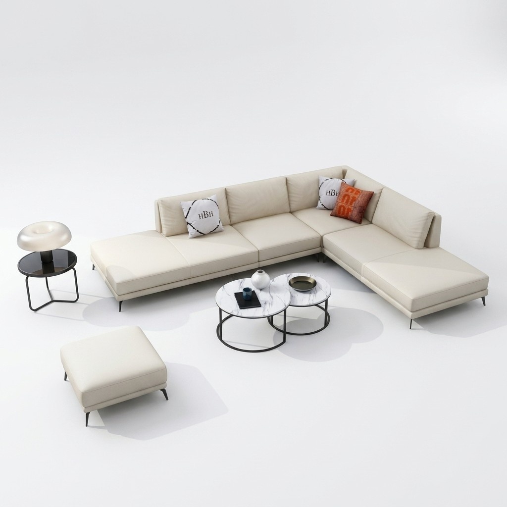 Moderne Sofa Eckgarnitur L Form Polster Sitz Dekor Ecke Couch + Hocker