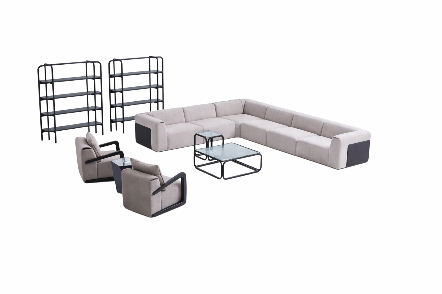 Moderne Sofagarnitur L-Form Couch mit Sessel Graue Eck Couch Textilsofa