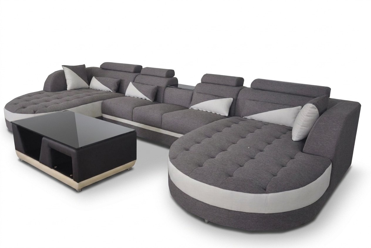 Moderne Textil Couch + USB Anschluss + Couchtisch Wohnlandschaft U förmige Ecke