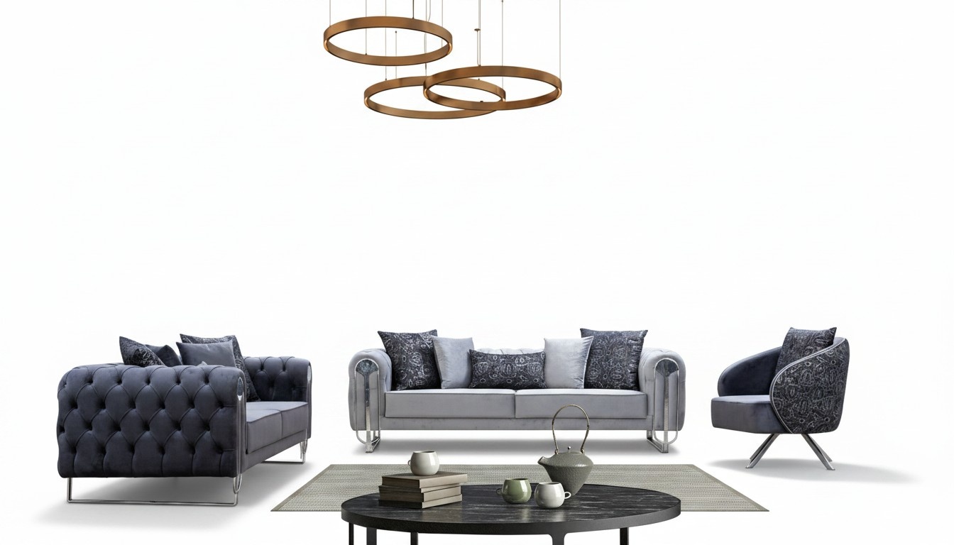 Moderne Wohnzimmer Möbel Designer Textil Chesterfield Sofas Sessel Set
