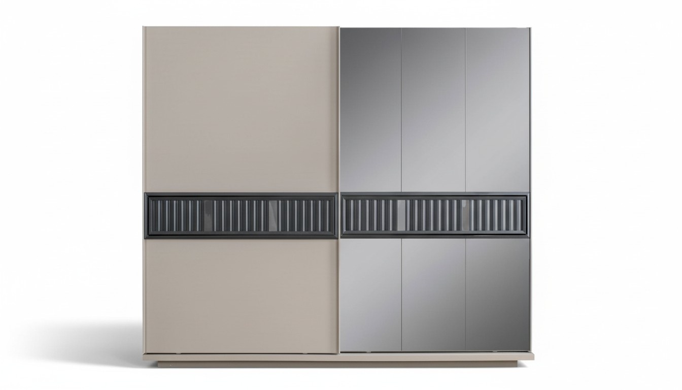 Moderner Grauer Schlafzimmer Kleiderschrank Spiegelschrank Holz Möbel