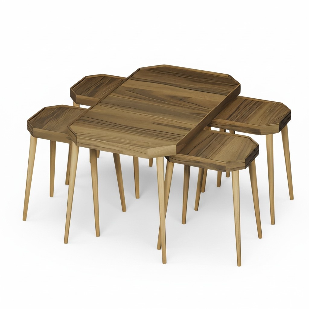 Moderner brauner Holz-Couchtisch mit Beistelltischen im Set