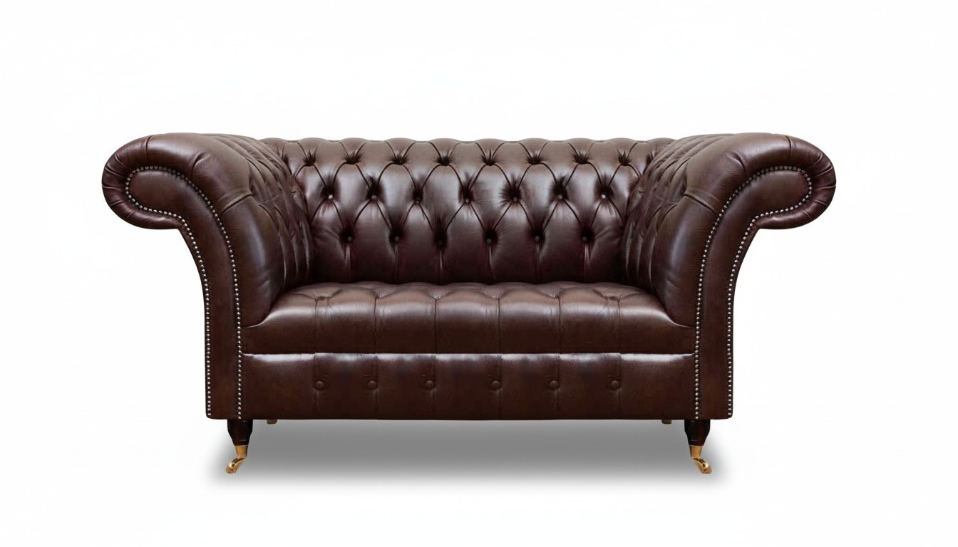 Moderner Dunkelbrauner Chesterfield Leder Zweisitzer Edle Polstercouch