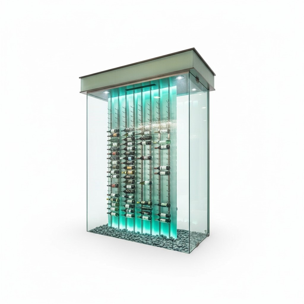 Moderner Weinschrank aus Edelstahl und Glas in Silber oder Schwarz