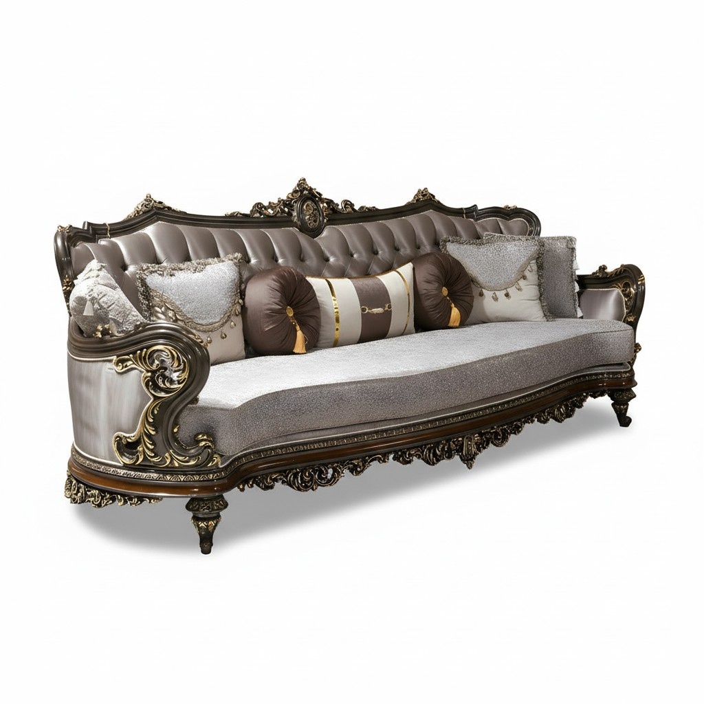 Moderner Wohnzimmer Set aus Textil in Grau mit Holzrahmen