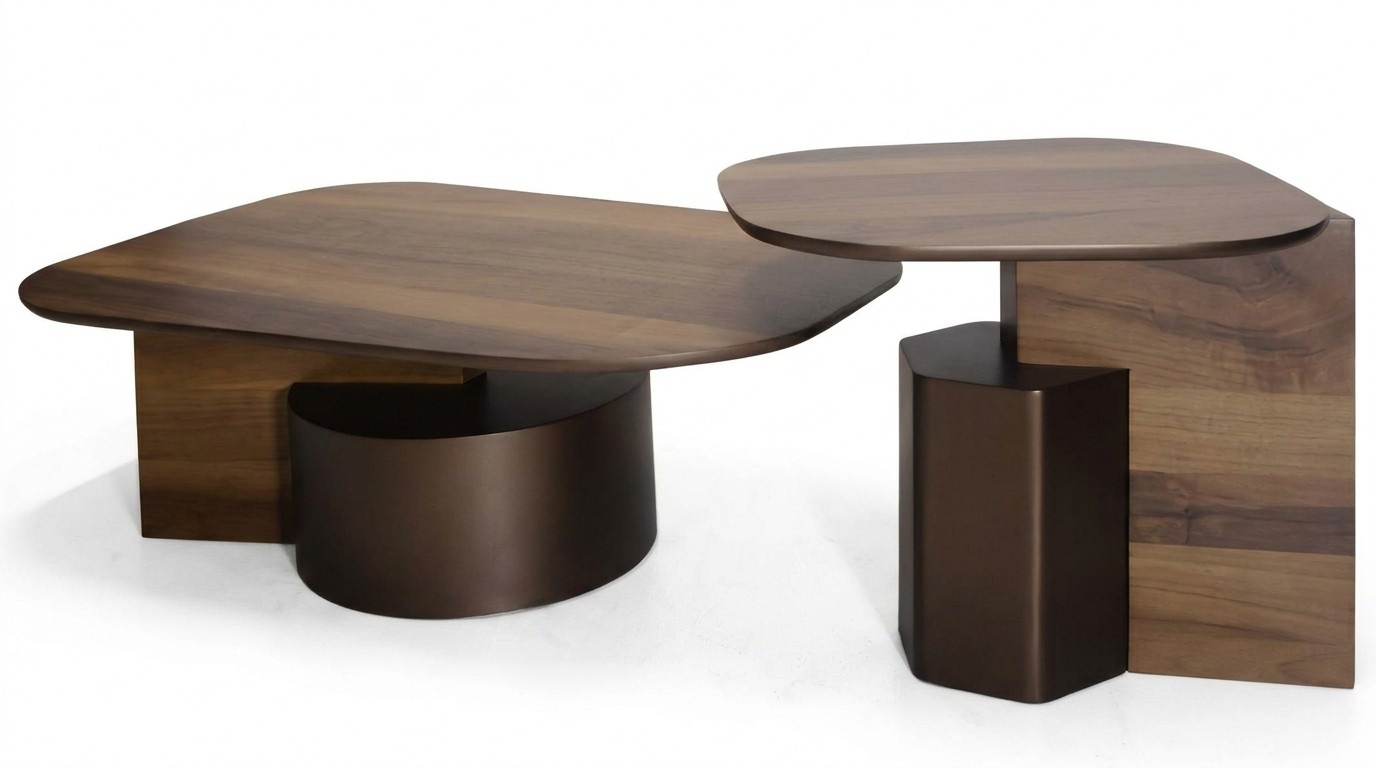 Modernes Couchtisch-Set Wohnzimmer Luxus Möbel 2x Holz Beistelltische