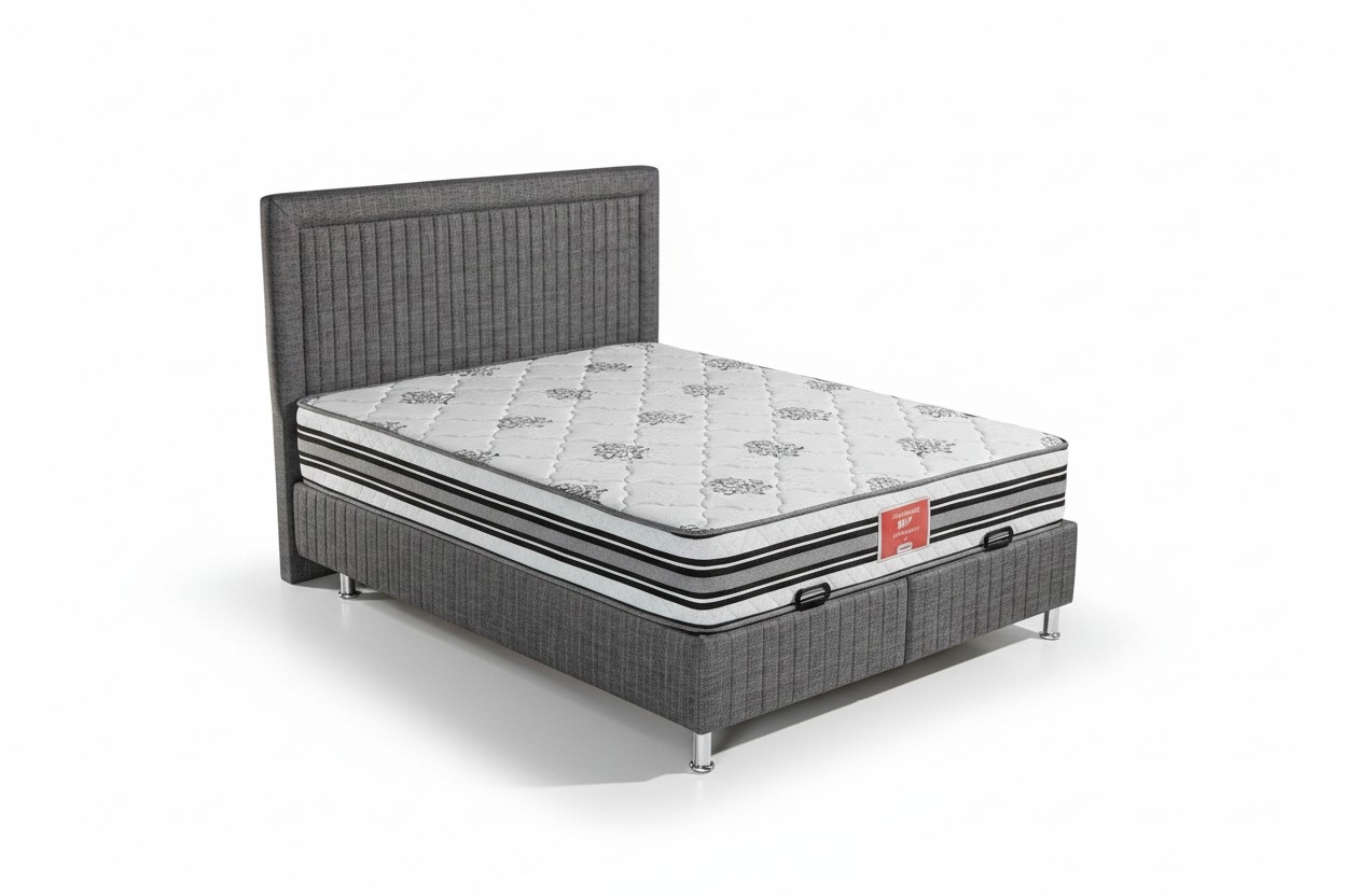 Modernes graues Bett mit Matratze aus Textil und Edelstahl