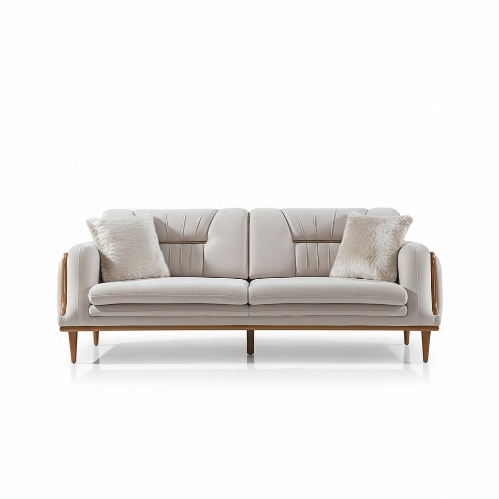Modernes Weißes Luxus Sofa Dreisitzer Wohnzimmer Couch 3-Sitzer Holz