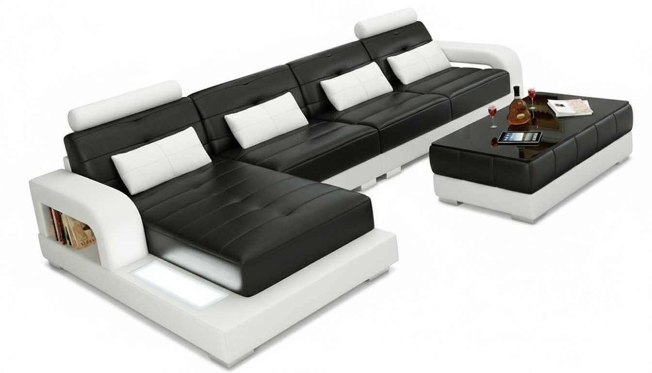 Möbel Ecksofa Leder Sofa Couch Polster Eck Sitz Wohnlandschaft Garnitur