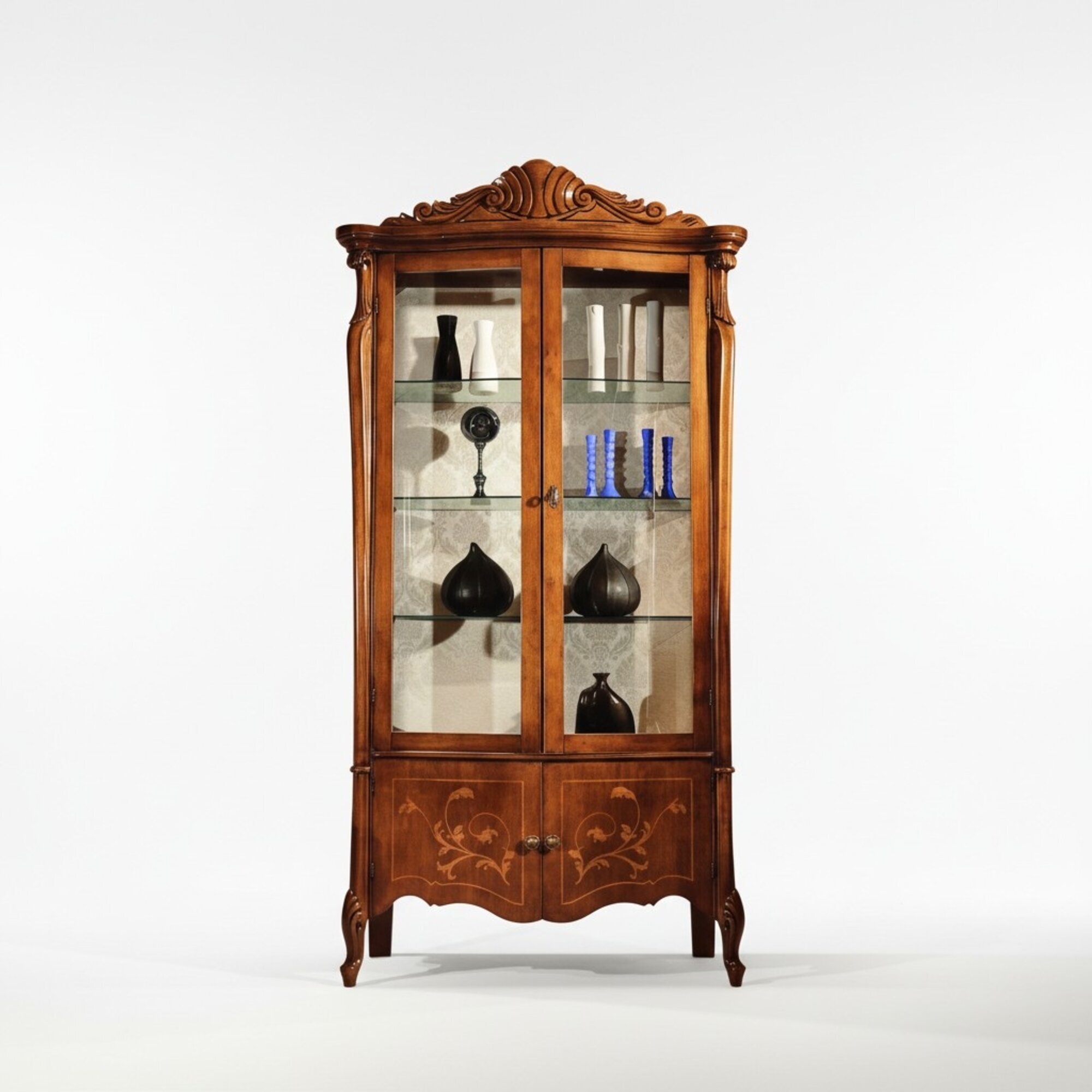 Möbel Klassische Vitrine Antik Stil Barock Rokoko Glasvitrine Wohnzimmer Holz