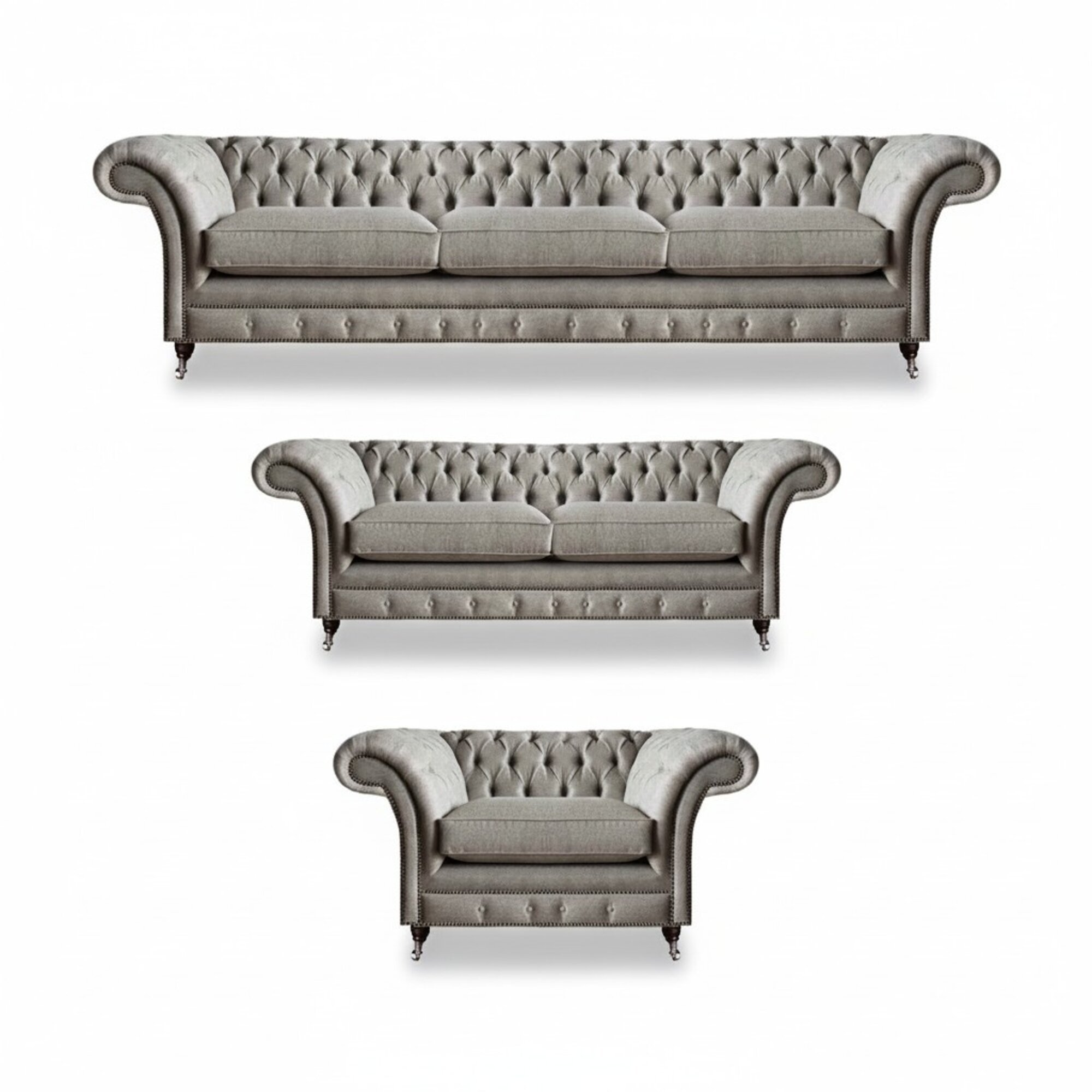 Möbel Sitzmöbel Komplett Set 3tlg Sofas Neu Grau Sessel Wohnzimmer Chesterfield