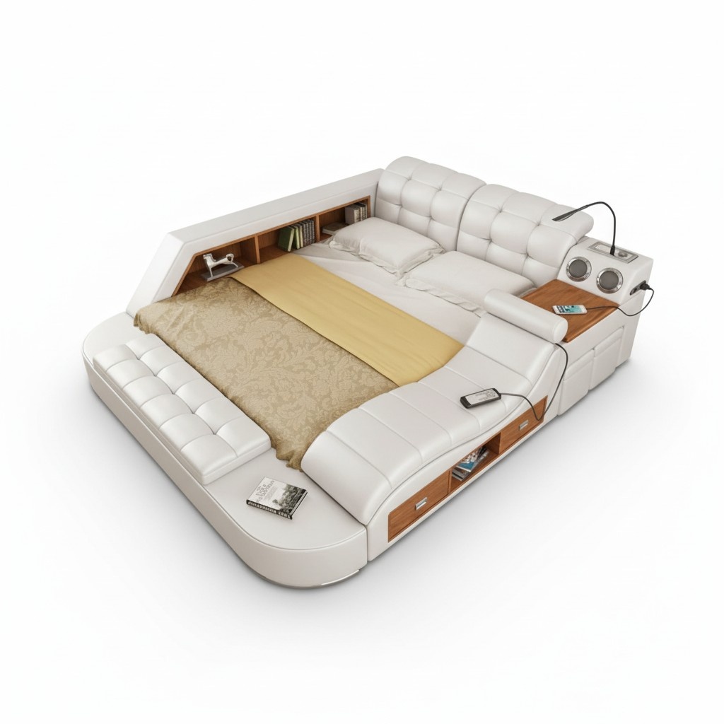 Multifunktion Bett Regal Schrank USB Ladestation Doppel Leder Betten