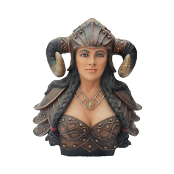 Büste Eines Kriegers in Einem Helm mit Hörnern Statue Wikinger Statuen