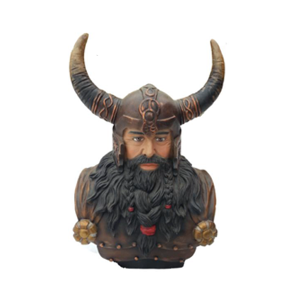 Büste Eines Kriegers in Einem Helm 70cm Hörnern Statue Wikinger Statuen