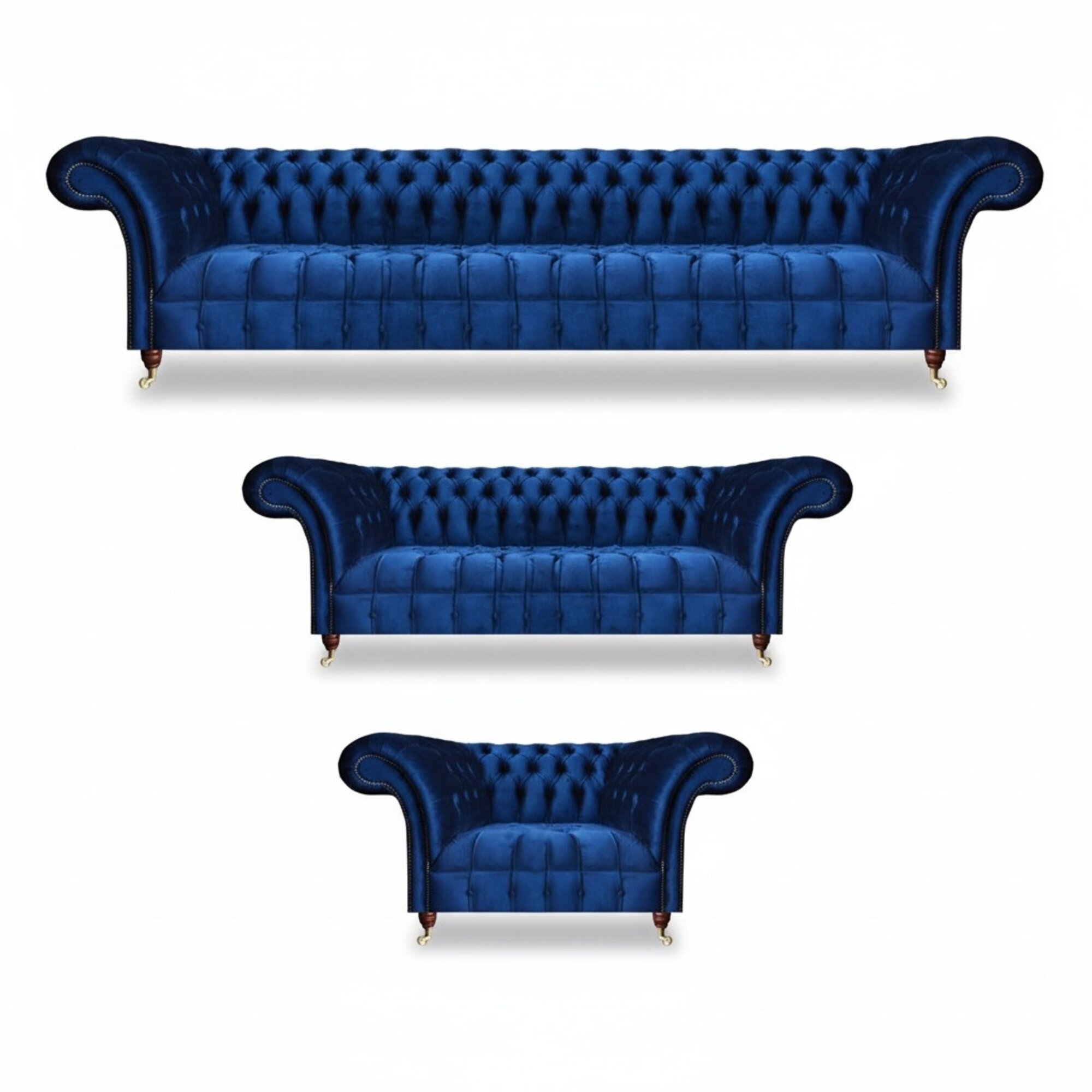 Neu Sofa Set 3tlg Luxus Blau Komplett Chesterfield Wohnzimmer Polstermöbel
