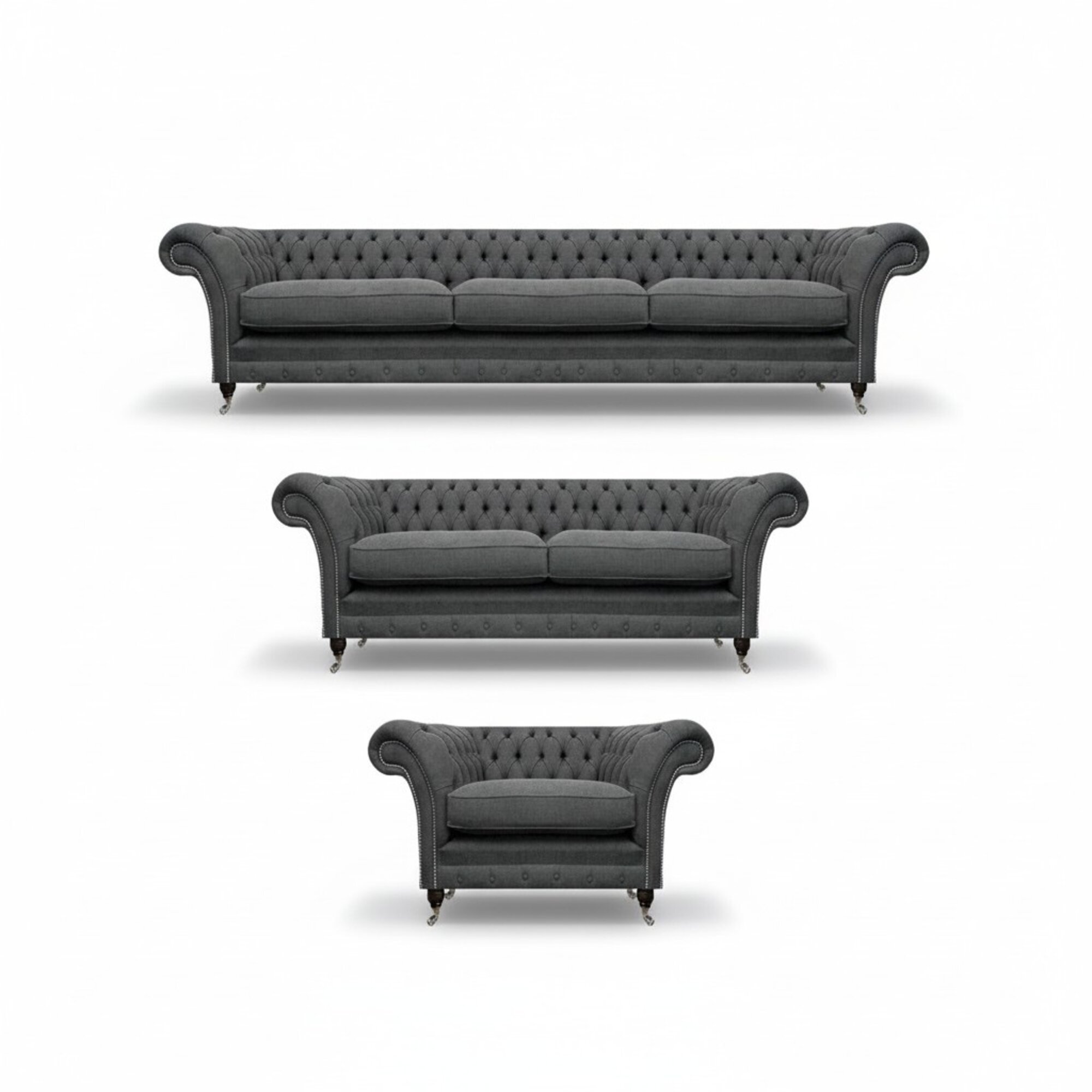 Neu Sofagarnitur Grau Komplett 2x Sofas Luxus Sessel Chesterfield Polstermöbel