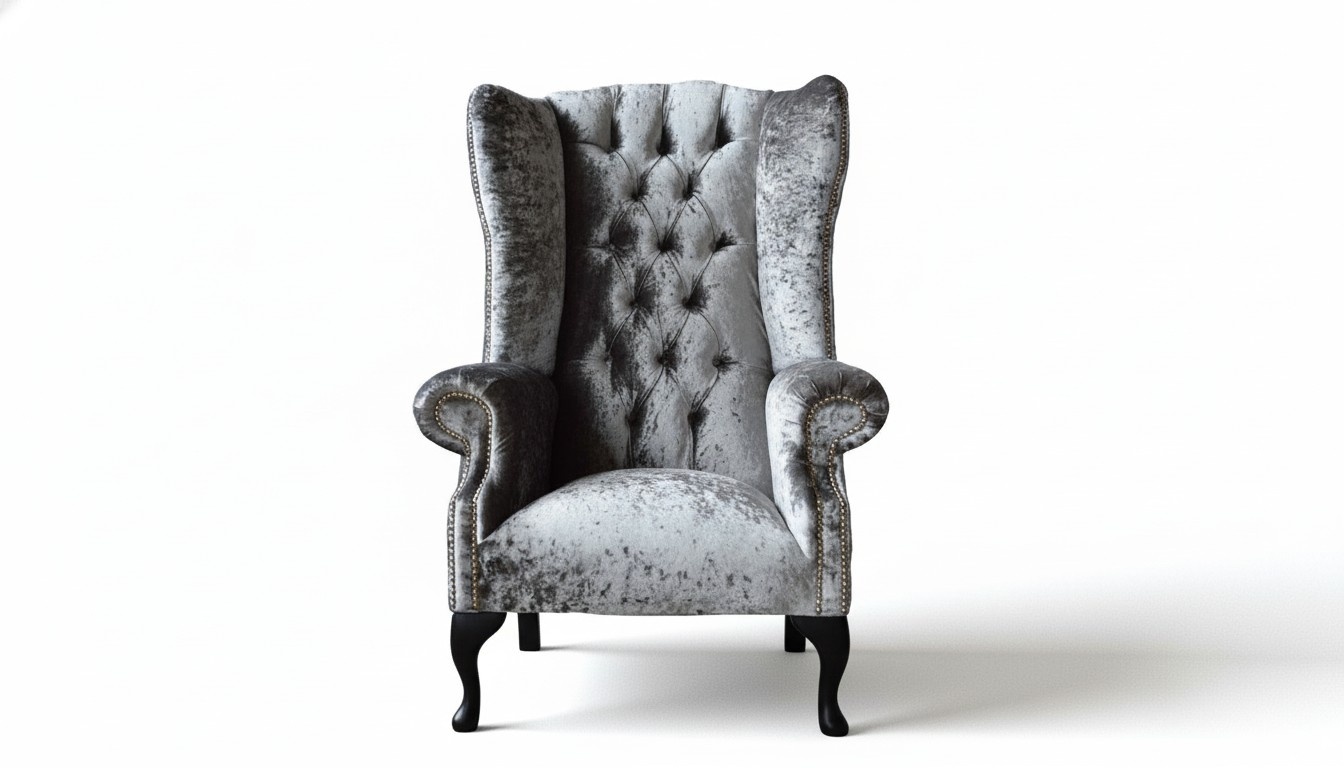 Ohrensessel Chesterfield Sessel Couch 1 Sitzer Grau Stoff Textil