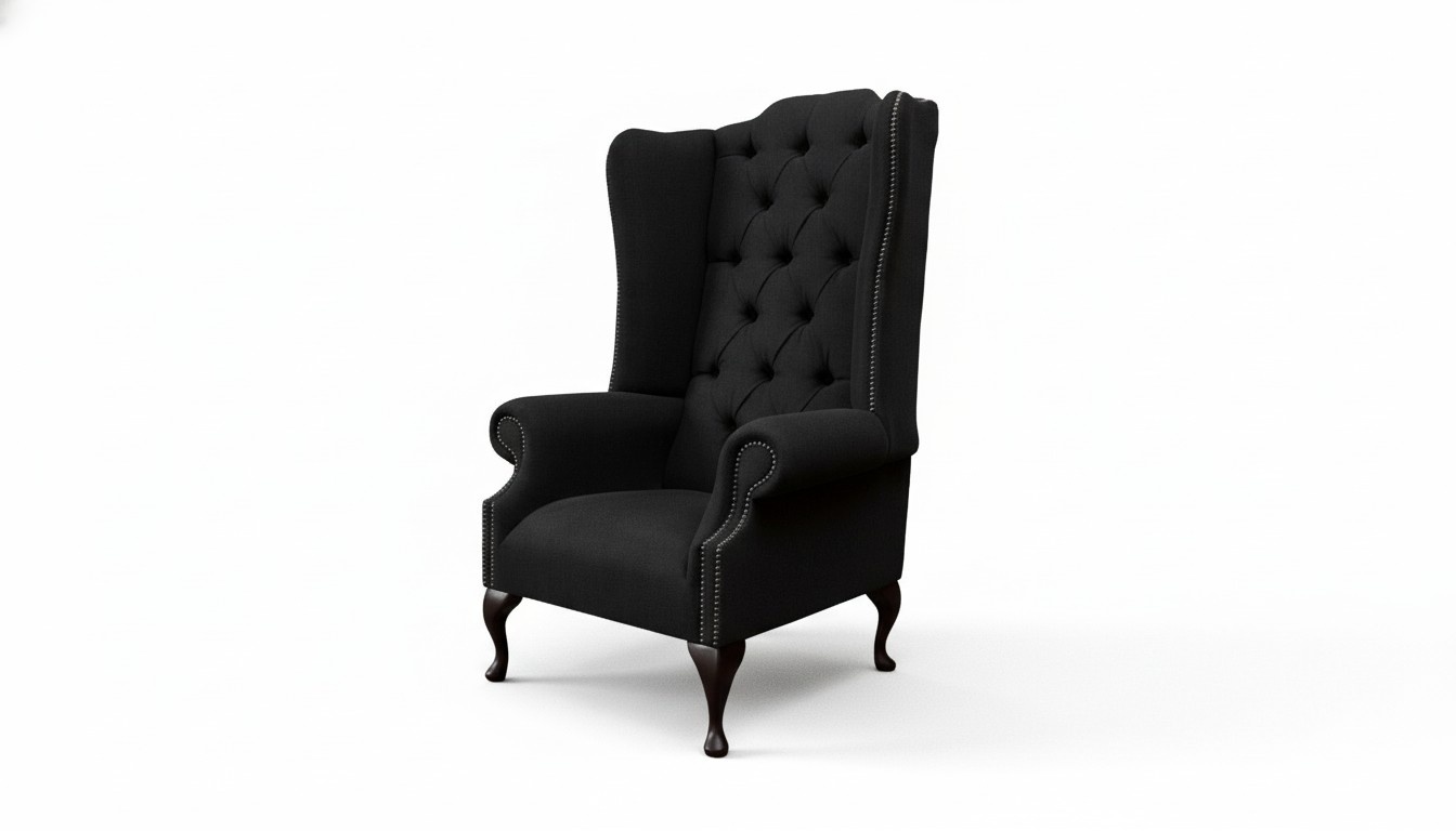 Ohrensessel Sessel Sitzer Schwarz Design Polster Chesterfield Textil