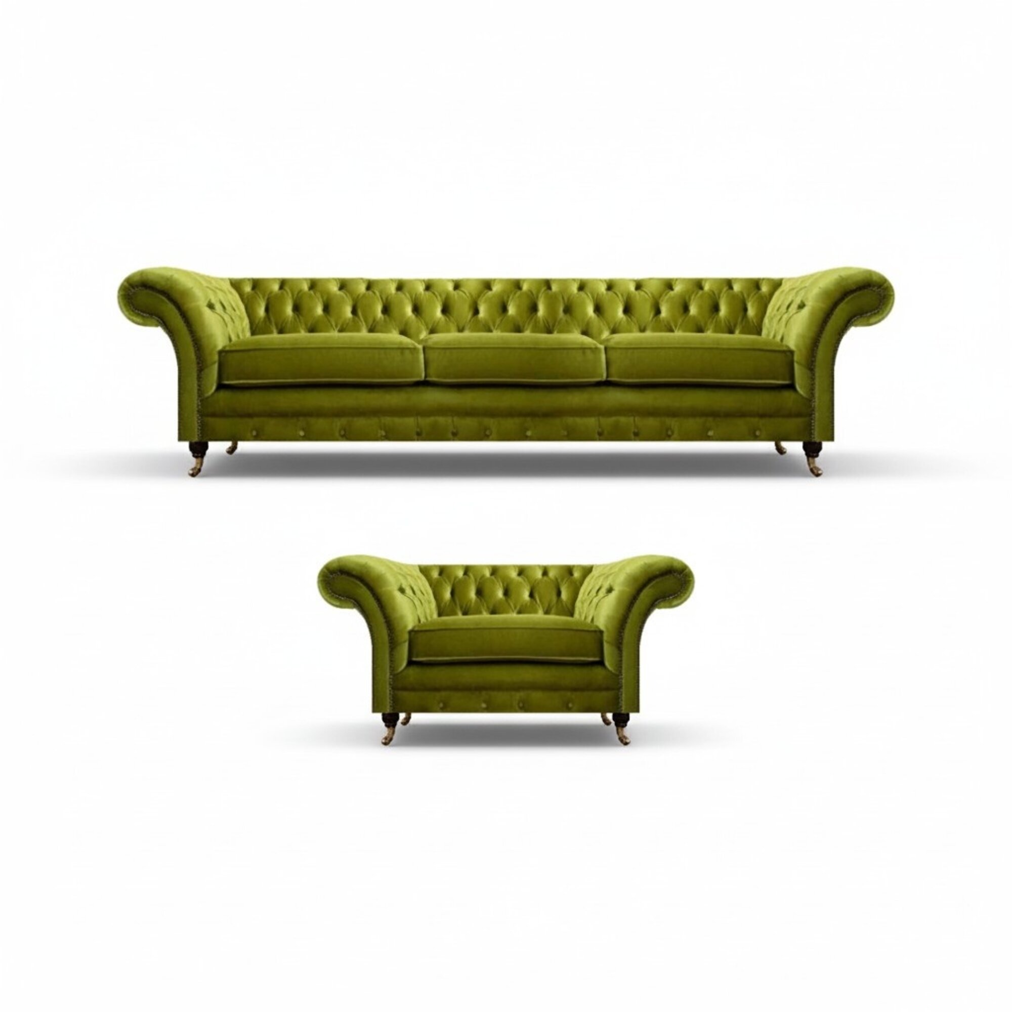 Olivengrünes Chesterfield Stoffsofa Luxuriöser Wohnzimmer Textil Sessel