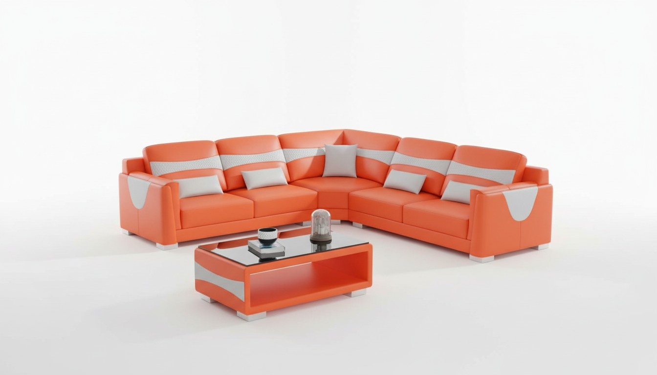 Orange Design Eckgarnitur Ledersofa Ecksofa L Form Couch Sofa Leder