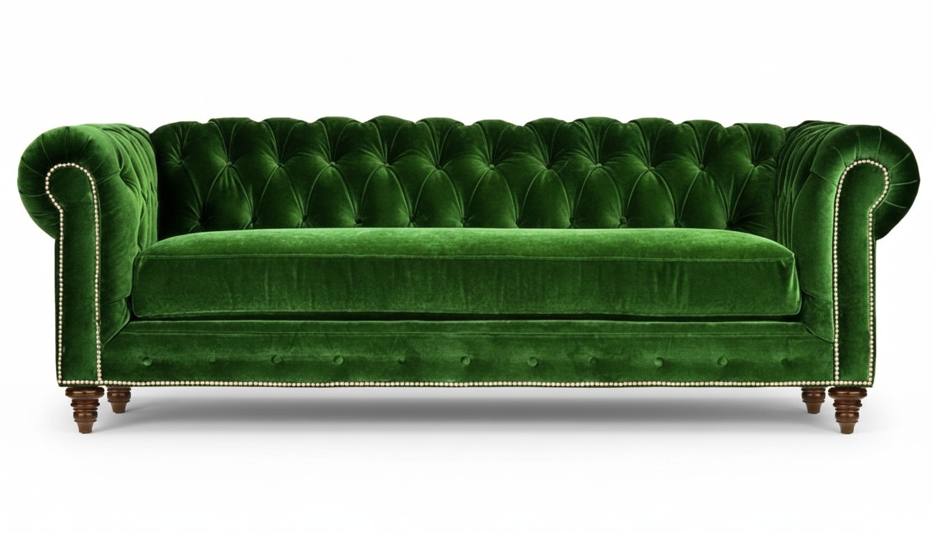 Original Chesterfield Dreisitzer Modern Design Sofa Grün Samt Möbel Stoff Couch