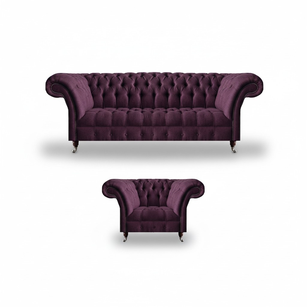 Perfekte Chesterfield Designer Möbel Luxus Lila Dreisitzer Einsitzer