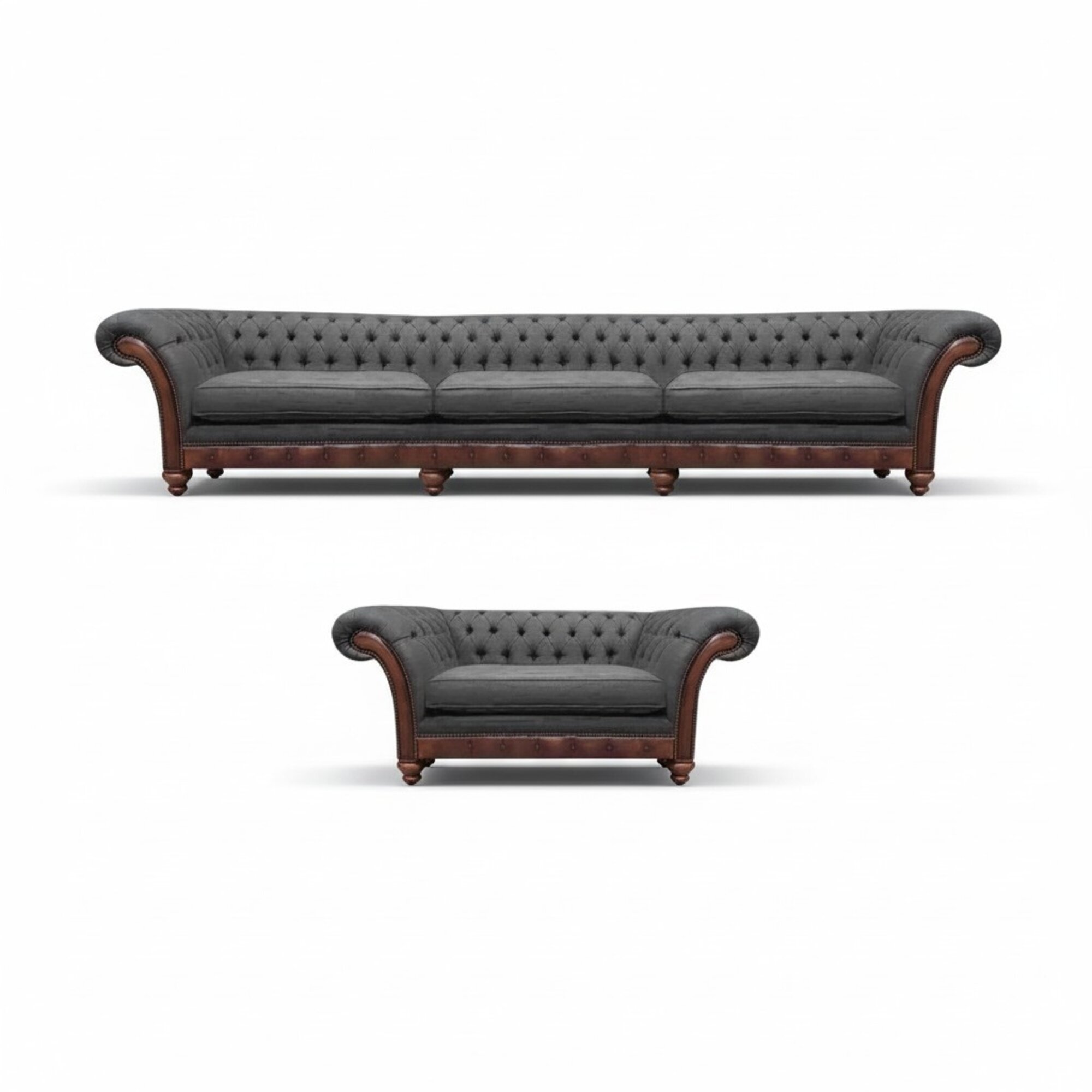 Polster Garnitur Sofa Set 2tlg Sofa Dreisitze Textil Grau Sessel Chesterfield