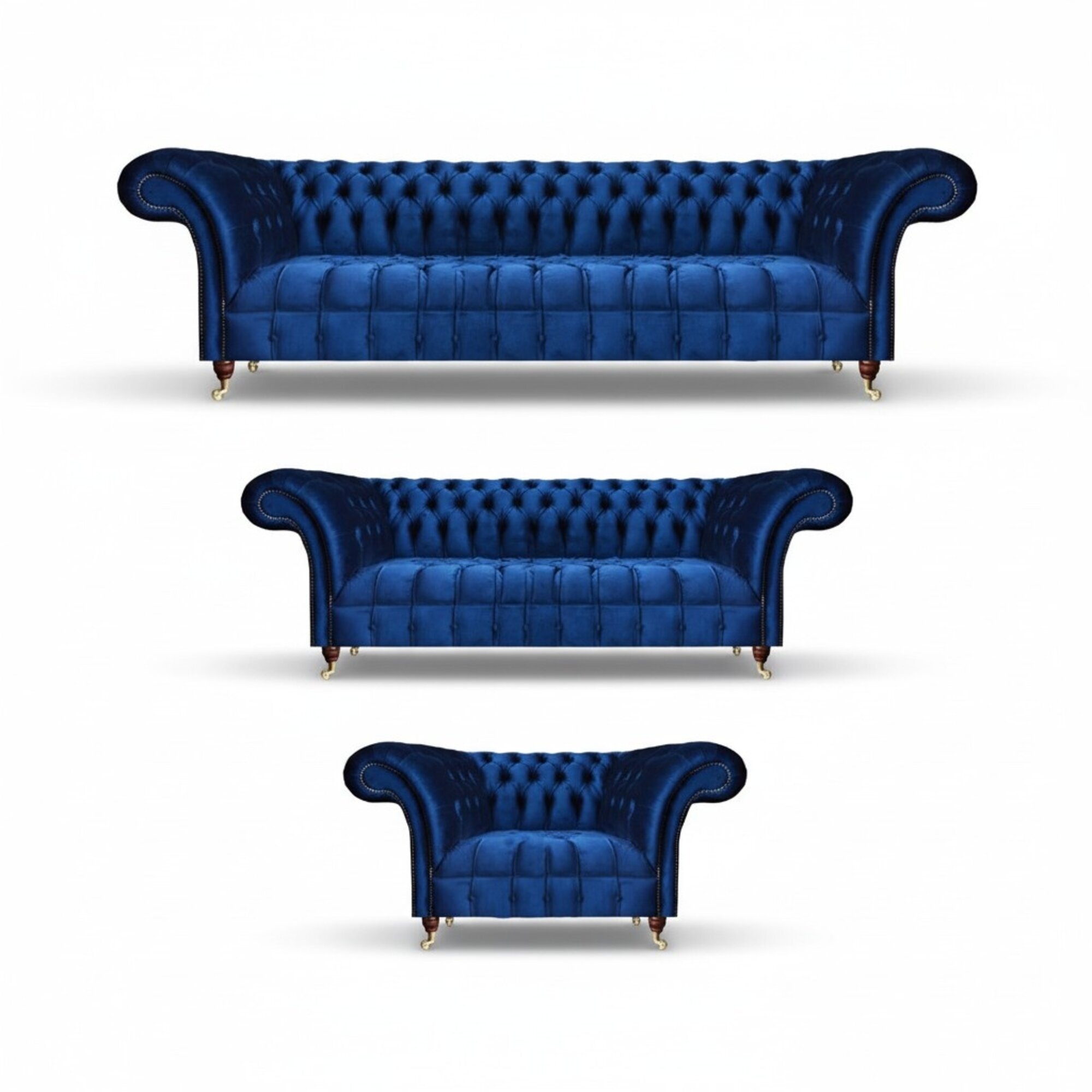 Polstermöbel Blau Sofa Komplett 3tlg 2x Sofas Einrichtung Sessel Chesterfield